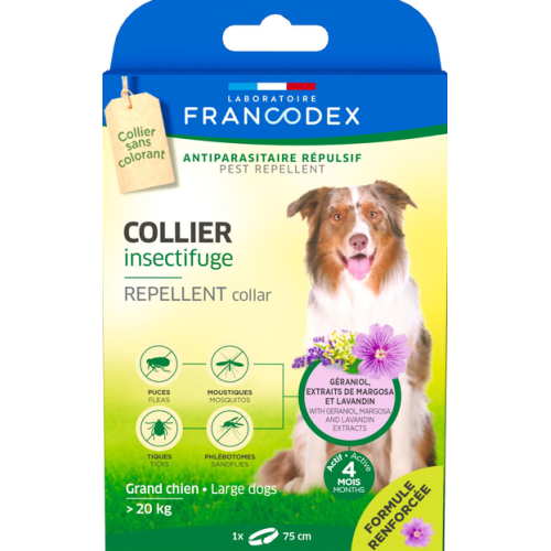 Ошейник с репеллентным действием для собак более 20 кг LABORATOIRE FRANCODEX Repellent Collar от блох и клещей 75 см