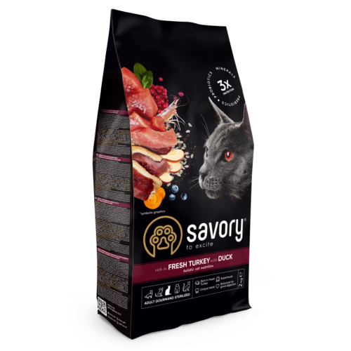 Сухой корм для стерилизованных кошек Savory Adult Cat Steril Fresh Turkey and Duck с индейкой и уткой - 2 кг