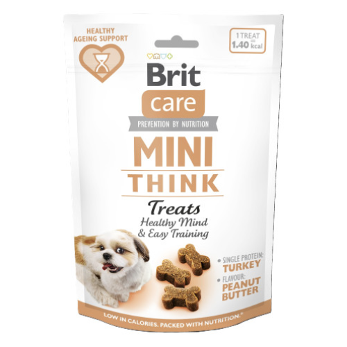 Лакомство для собак малых пород Brit Care Mini Treats Think для умственных способностей (индейка вкус арахисовое масло) - 50 г