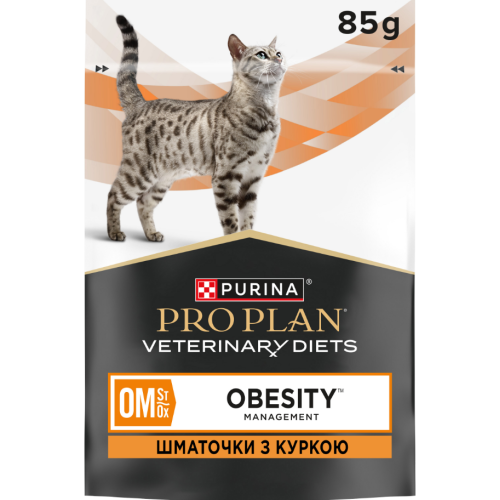 Вологий корм для дорослих котів Purina Pro Plan Veterinary Diets OM Obesity Management St/Ox для зниження надлишкової маси тіла (з куркою) 10х85г