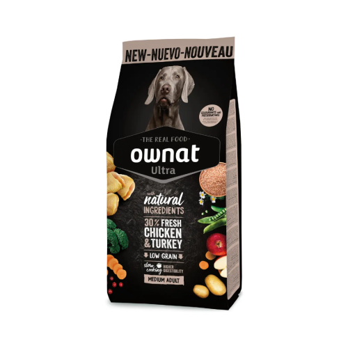 Сухой корм для собак средних пород OWNAT ULTRA MEDIUM ADULT (низкозерновой) с курицей и индейкой - 400г