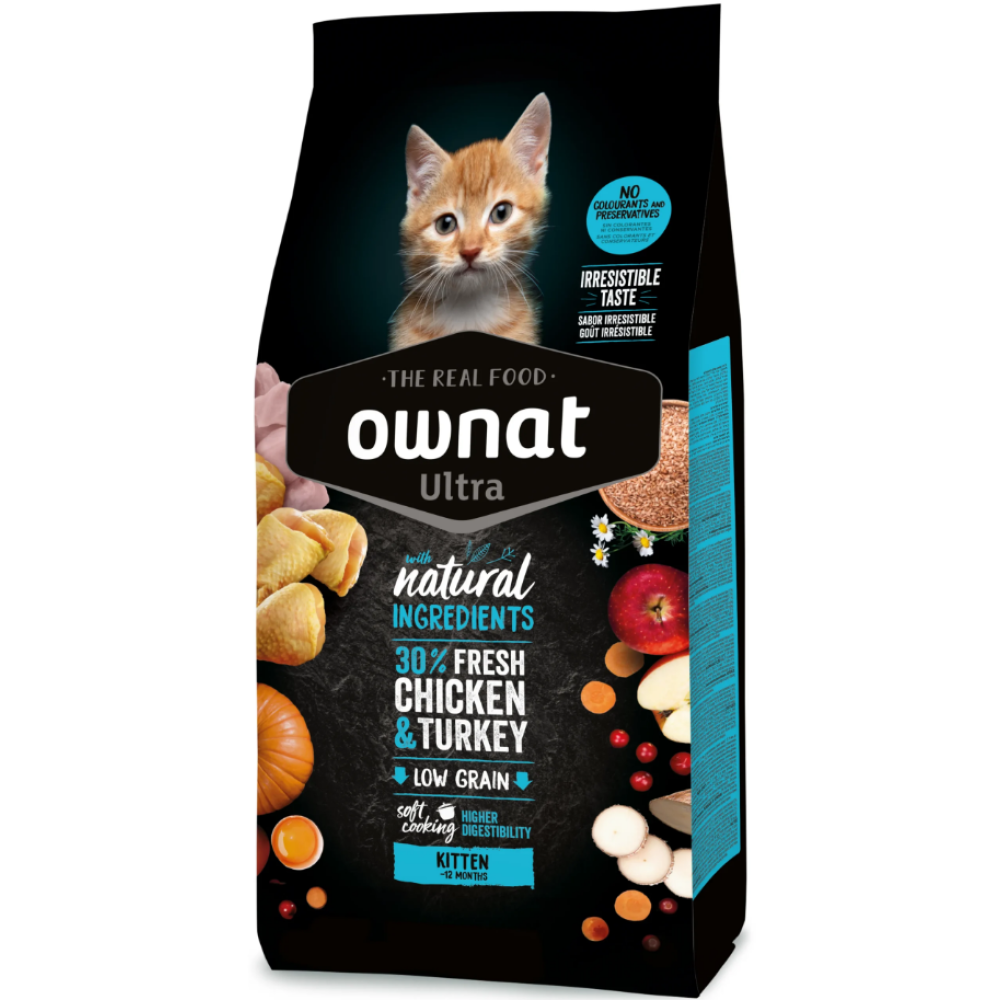 Сухой корм для котят OWNAT ULTRA KITTEN (низкозерновой) с курицей и индейкой - 400г Сухой корм для котят OWNAT ULTRA KITTEN (низкозерновой) с курицей и индейкой - 400г