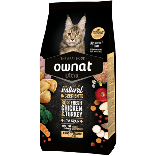 Сухой корм для стерилизованных кошек OWNAT ULTRA YOUNG STERILIZED (низкозерновой) с курицей и индейкой - 1,5 кг