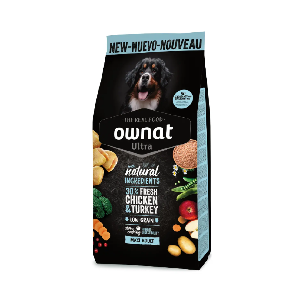 Сухой корм для собак крупных пород OWNAT ULTRA MAXI ADULT (низкозерновой ) с курицей и индейкой - 3 кг Сухой корм для собак крупных пород OWNAT ULTRA MAXI ADULT (низкозерновой ) с курицей и индейкой - 3 кг