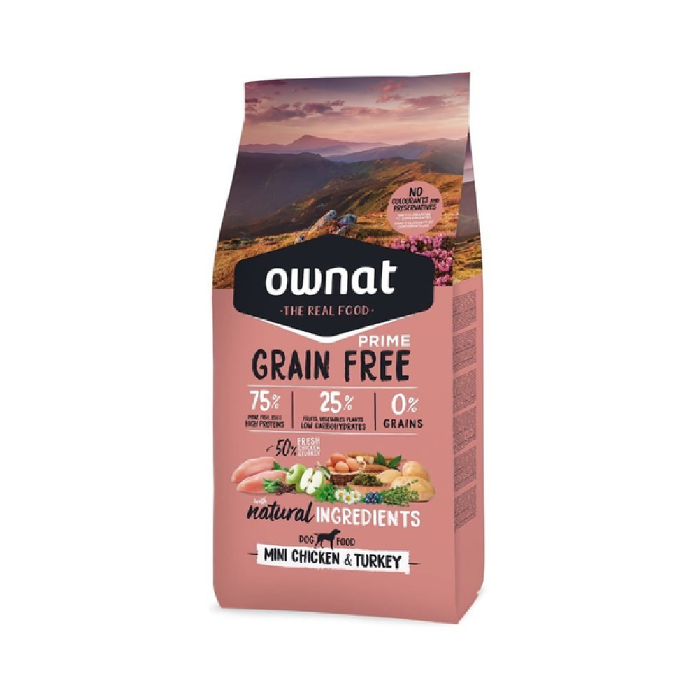 Сухой корм для собак малых пород Ownat Grain Free Dog Mini (беззерновий) с курицей и индейкой - 3кг Сухой корм для собак малых пород Ownat Grain Free Dog Mini (беззерновий) с курицей и индейкой - 3кг