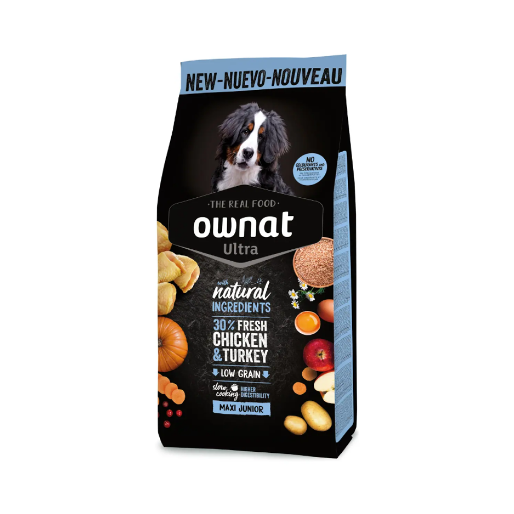 Сухой корм для щенков крупных пород OWNAT ULTRA MAXI JUNIOR (низкозерновой) с курицей и индейкой - 12кг Сухой корм для щенков крупных пород OWNAT ULTRA MAXI JUNIOR (низкозерновой) с курицей и индейкой - 12кг