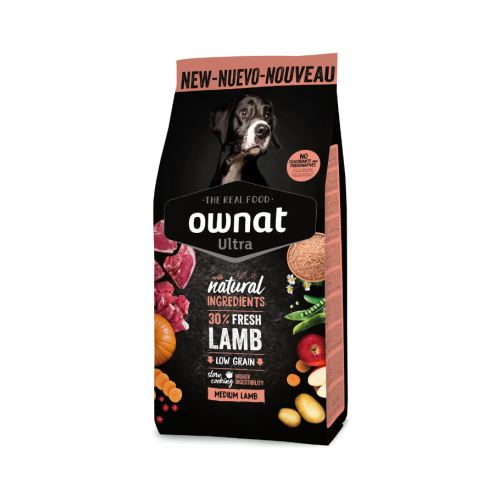 Сухой корм для собак средних пород OWNAT ULTRA MEDIUM LAMB (низкозерновой) с ягненком - 12кг