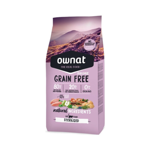 Сухой корм для стерилизованных кошек Ownat GRAIN FREE PRIME Cat Sterilised (беззерновой) с курицей и индейкой - 8кг