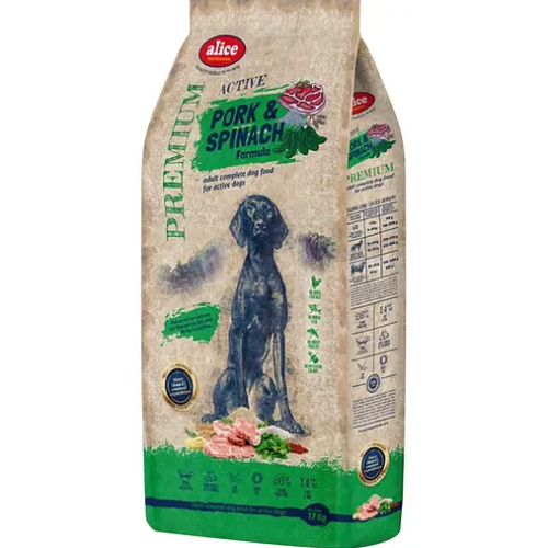 Сухой корм для собак Alice Professional Premium Active Pork&Spinach Свинина и шпинат - 17 кг