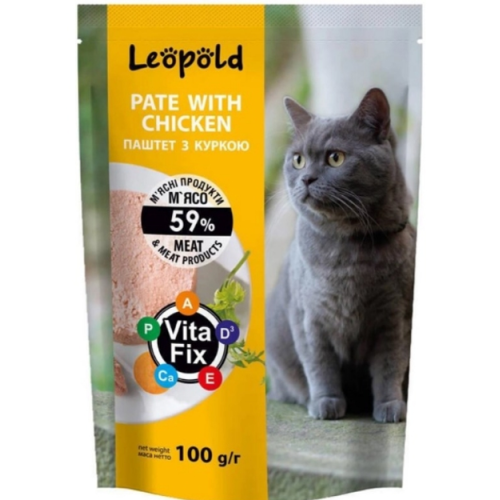Вологий корм для котів ТМ Леопольд Паштет з куркою, пауч - 24х100 г 