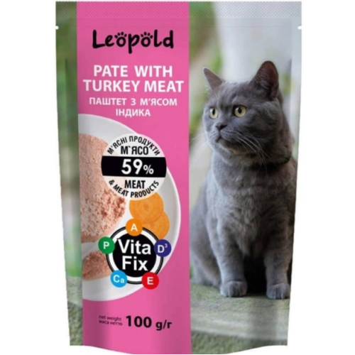 Влажный корм для кошек ТМ Леопольд Паштет с индюком, пауч - 24х100 г