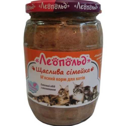 Влажный корм для кошек ТМ Леопольд Готовый обед с телятиной (стеклянная банка) - 670 г