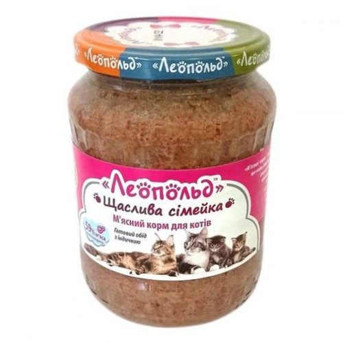 Влажный корм для кошек ТМ Леопольд "Счастливая семейка" Готовый обед с индейкой (стеклянная банка) - 670 г