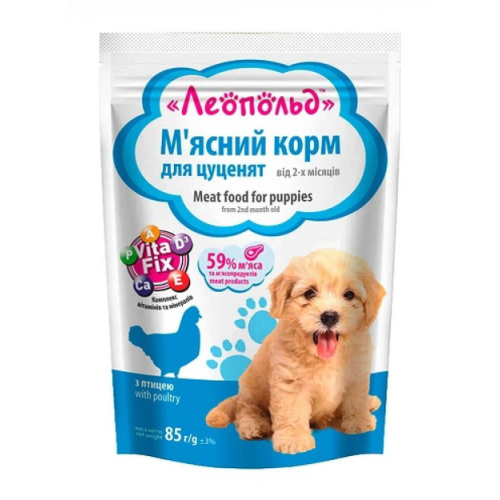 Влажный корм для щенков ТМ Леопольд, с птицей пауч - 28х85 г