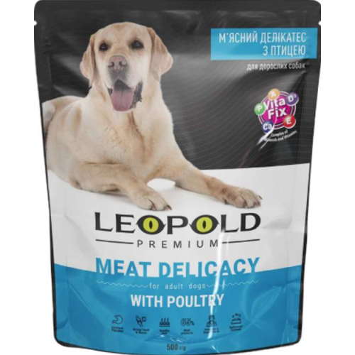 Вологий корм для собак ТМ Леопольд Premium М'ясний делікатес з птицею, пауч - 500 г