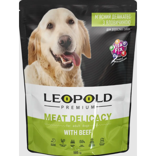 Влажный корм для взрослых собак ТМ Леопольд Premium Мясной деликатес с говядиной, пауч - 500 г
