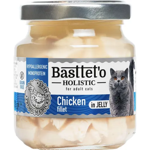 Влажный корм для кошек Basttet'o Holistic Кусочки филе курицы в желе, стекло - 130 г