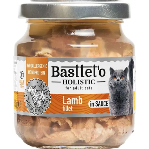 Влажный корм для кошек BASTTET`O Holistic Кусочки филе ягненка в соусе, стекло - 130 г