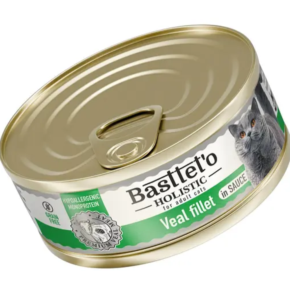 Влажный корм для кошек Basttet`o Holistic кусочки филе телятины в соусе - 85 г
