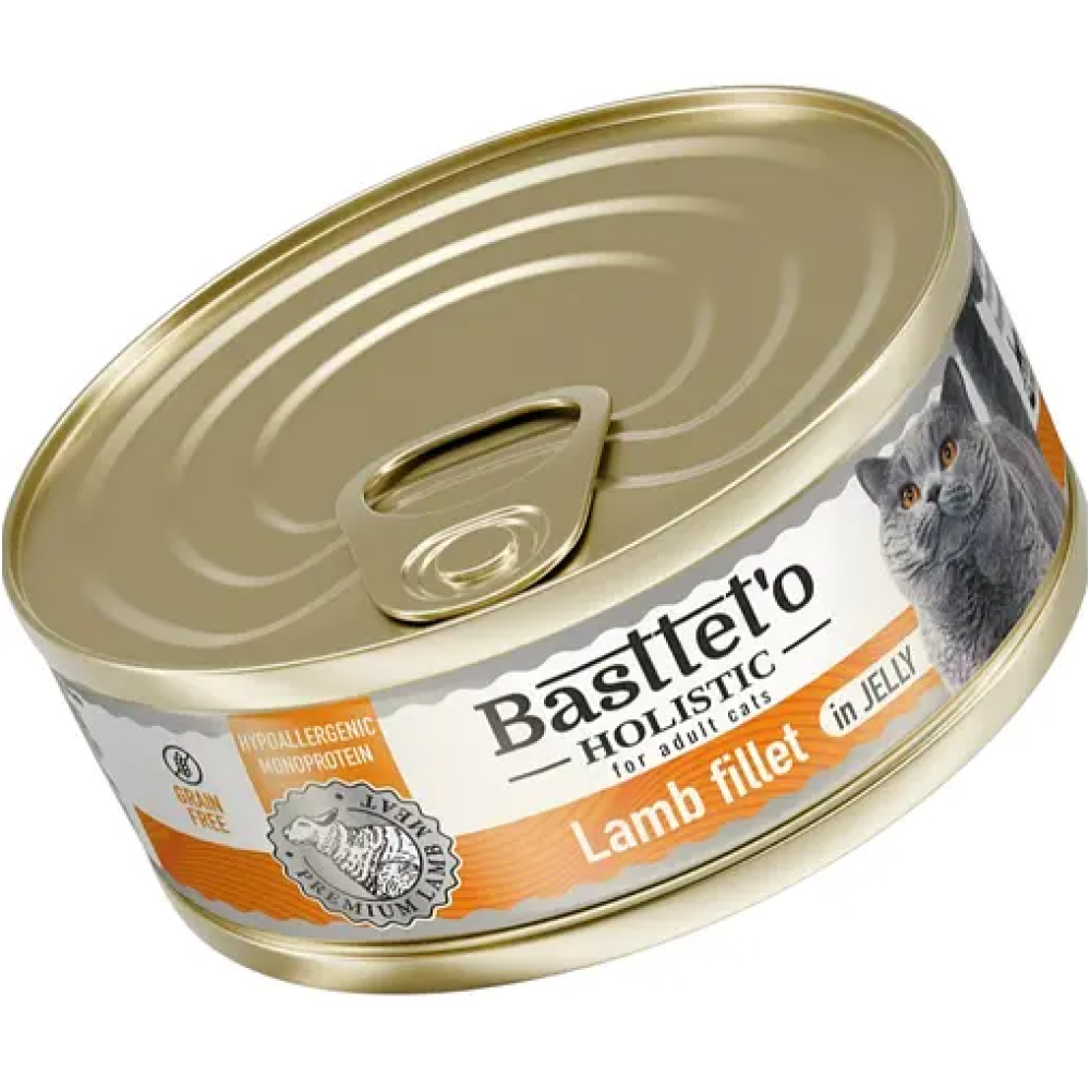 Влажный корм для кошек Basttet`o Holistic кусочки филе ягненка в желе - 85 г