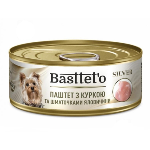 Влажный корм для собак Basttet`O SILVER Паштет с курицей и кусочками говядины - 85 г