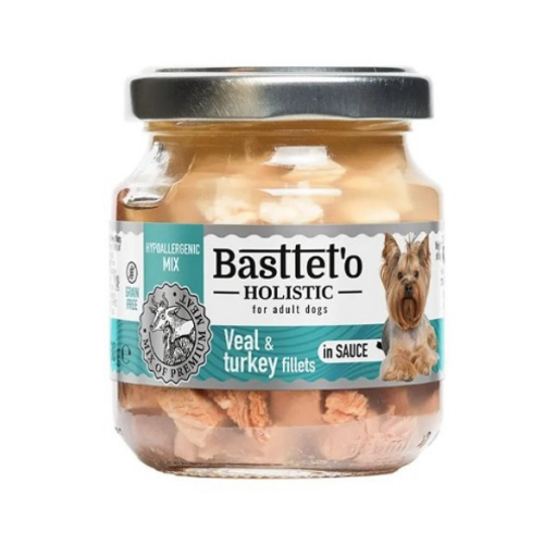 Влажный корм для собак Basttet'o Holisticв микс Кусочки филе индейки и телятины в желе, стекло - 130 г