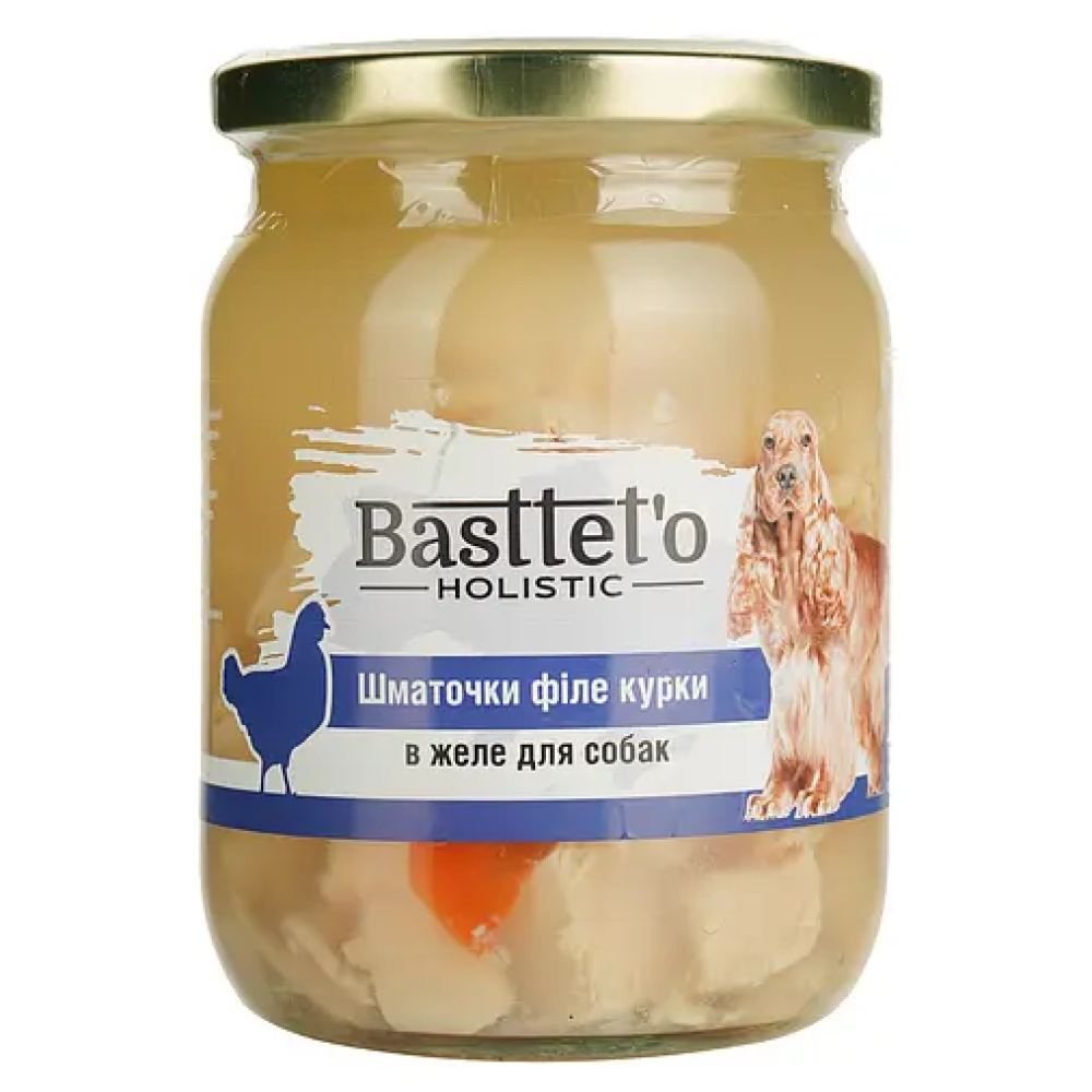 Влажный корм для собак Basttet'o Holistic Кусочки филе курицы в желе, стекло - 500 г