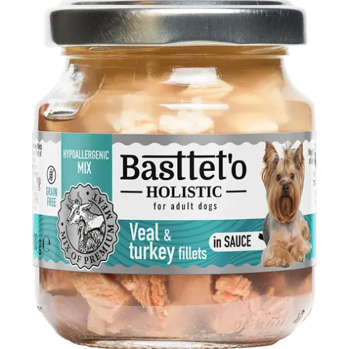 Вологий корм для собак Basttet`o Holistic мікс яловичина з індичкою в соусі, скло - 130 г 