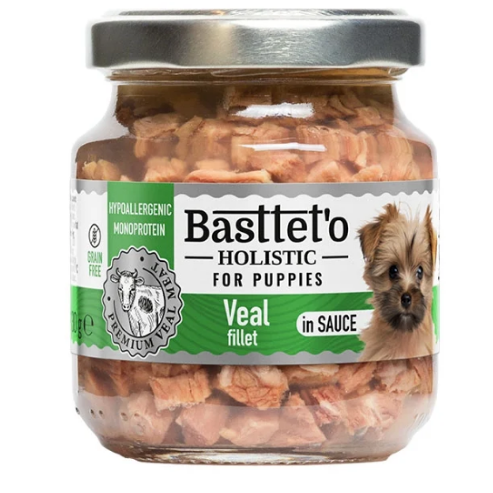 Влажный корм для щенков Basttet'o Holistic кусочки филе телятина в соусе, стекло - 130 г