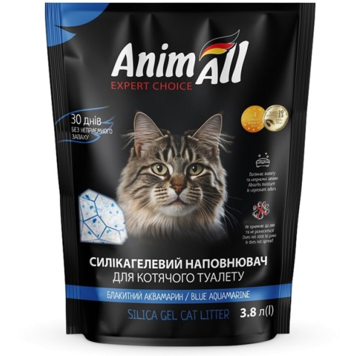 Наполнитель для кошачьего туалета AnimAll "Голубой аквамарин" силикагель - 3,8 л 