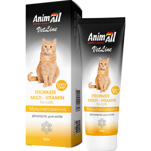 Натуральна добавка для котів AnimAll VetLine мультивітамінна, фітопаста - 100 гр 