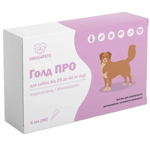 Протипаразитарний препарат для собак вагою 25-40 кг DRUG4PETS Голд ПРО краплі, 1 піпетка - 4 мл