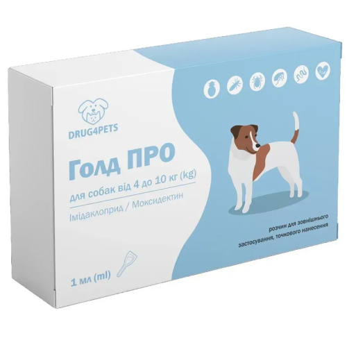 Протипаразитарний прапрароат для собак вагою 25-40 кг DRUG4PETS Голд ПРО краплі, 1 піпетка - 1 мл