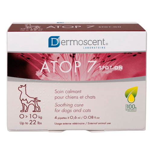 Натуральное средство для кошек и собак малых пород весом от 10 до 20 кг Dermoscent ATOP 7 (заболевания кожи) капли, пипетки - 4 шт