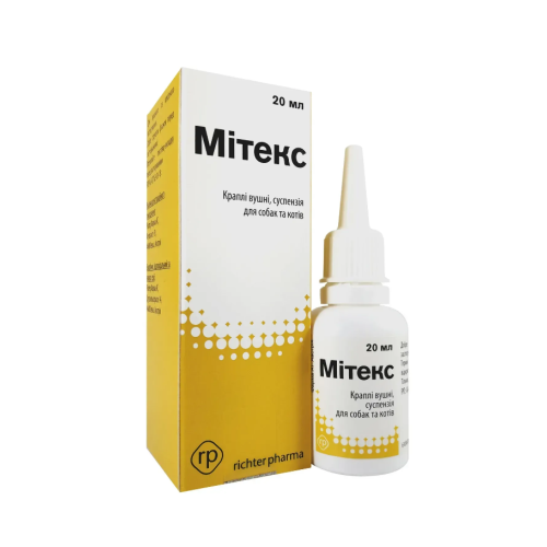 Краплі вушні для собак і котів Richter Pharma Мітекс (лікування отитів) суспензія - 20 мл