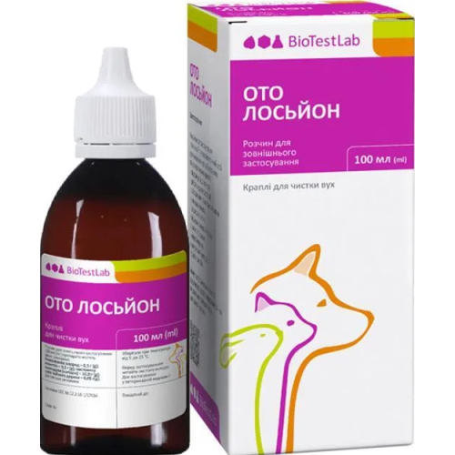 Гігієнічний засіб для собак і котів БіоТестЛаб ОТО ЛОСЬОН (чистка вух) лосьйон - 100 мл