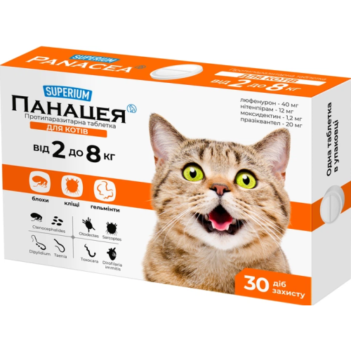 Протипаразитарна таблетка для котів вагою від 2 до 8кг Superium Панацея упаковка - 1 шт