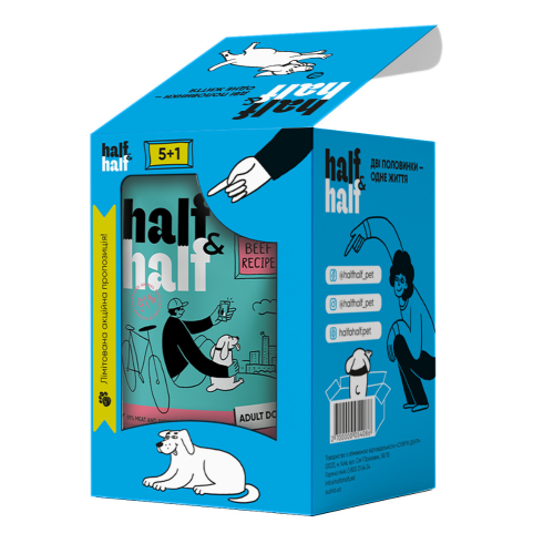 Набір вологих кормів для дорослих собак Half&Half "5+1" з качкою, шматочки в соусі, пауч - 6 шт х 100 гр