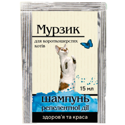 Шампунь для короткошерстных котов Природа Мурзик от блох и клещей, репеллентного действия 15 мл
