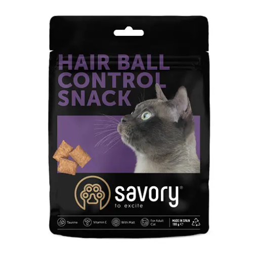 Лакомство для взрослых кошек Savory Cats Snacks Pillows Hair Ball Control (выведение шерсти) с курицей, подушечки - 180 г