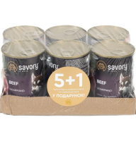 Влажный корм для взрослых собак всех пород Savory Dog Gourmand Beef паштет с говядиной, набор 5+1 - 2.4 кг
