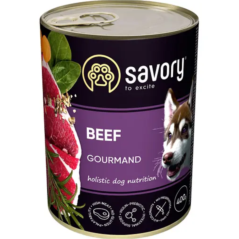 Влажный корм для взрослых собак всех пород Savory Dog Gourmand Beef паштет с говядиной, набор 5+1 - 2.4 кг