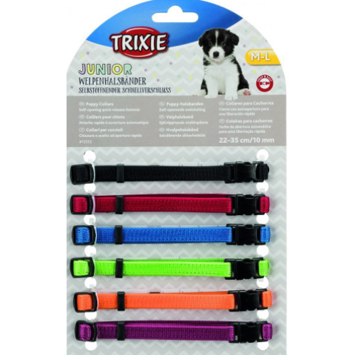 Набор ошейников для щенков Trixie фиолетовый, красный, синий, черный, папайя, зеленый M-L нейлон 22-35 см х 10 мм - 6 шт