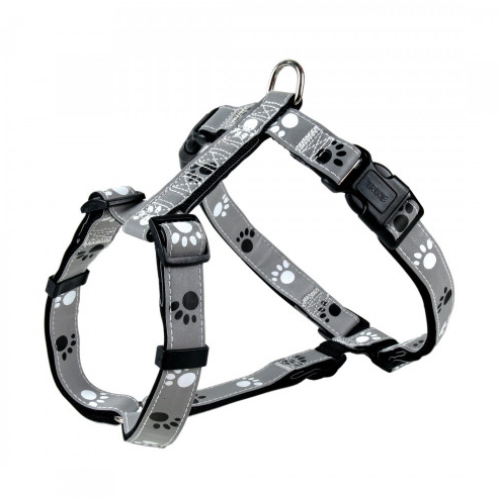 Шлея Trixie для собак Silver Reflect XS-S светоотражающая, нейлон, серая (с лапками) 36-40 см х 15 мм