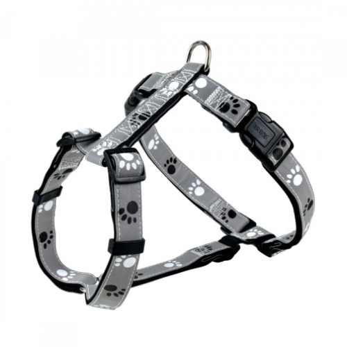 Шлея для собак Trixie Silver Reflect с лапками, светоотражающая, нейлон, серая M-L 52-75 см х 25 мм
