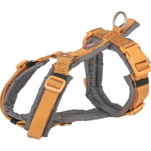 Шлея для собак Trixie Premium трекинговая, оранжево-серая XL 80-97 см х 25 мм