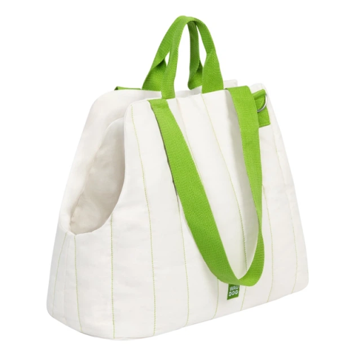 Сумка-переноска для кошек и мелких пород собак до 8 кг WAUDOG Relax Eco белая/лайм, лен и хлопок - 44х35х22 см