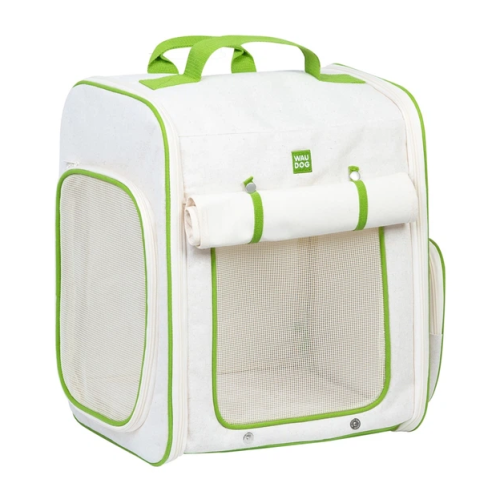 Рюкзак-переноска для котів і дрібних порід собак до 8 кг WAUDOG Relax Eco білий/лайм, льон і бавовна - 42х34х27 см
