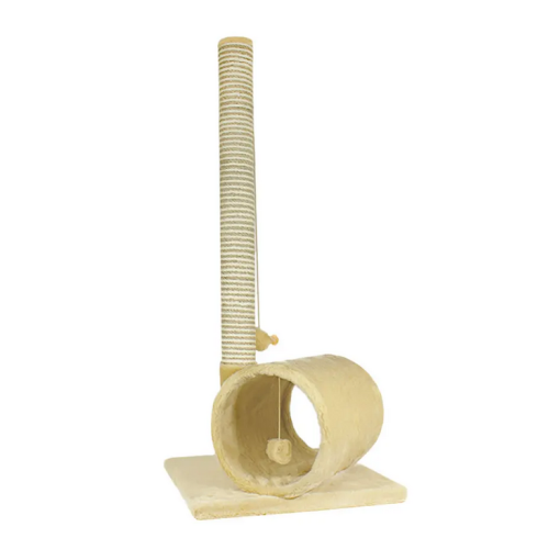 Когтеточка для кошек Lucky Pet "Великан двухцветный с тоннелем" сизаль серая, мех бежевый 36х36х85см