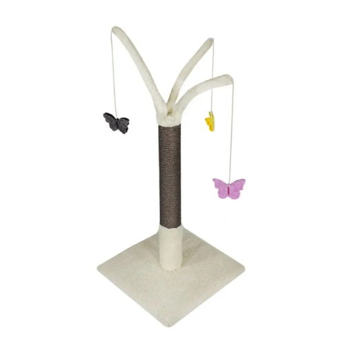 Когтеточка для кошек Lucky Pet "Карусель" сизаль серая, мех белый, 33х33х70 см